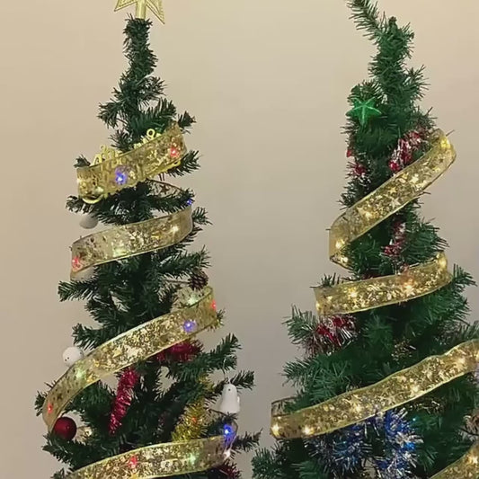 Christmas Decoration LED Ribbon Fairy Lights Christmas Tree Ornaments for Home DIY Bows Light String Navidad New Year 2025