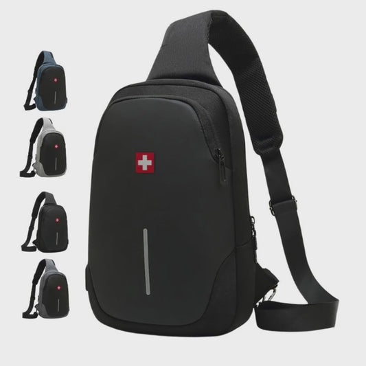 SWISS New Men'S Casual Chest Bag Sports Waterproof Shoulder Bag Anti-Theft Crossbody Bag Fashion Solid Color Usb Bag Sling Pack