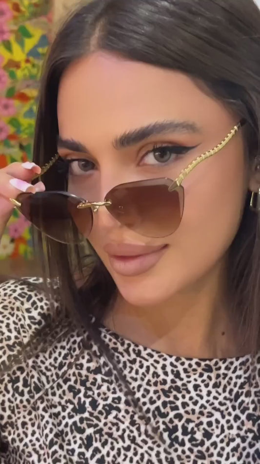 Cat Eye Rimless Sunglasses Women 2025 Luxury Brand Designer Trendy Metal Frameless Sun Glasses for Ladies Vintage Eyewear UV400
