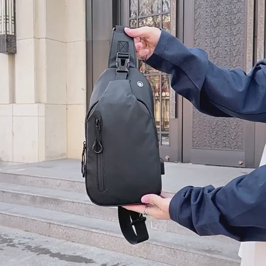 Men's Fashion Solid Color Crossbody Chest Bag with USB Charging Port