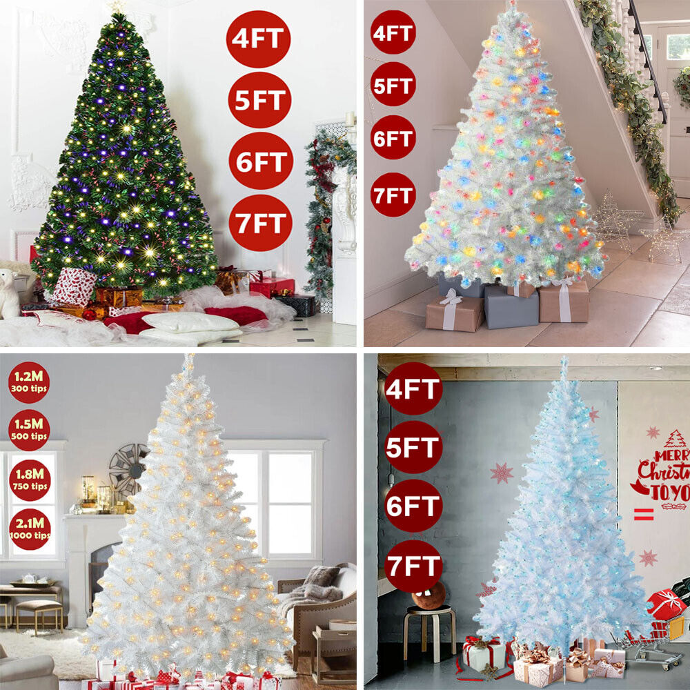 Christmas Tree Pre Lit with LED Lights Bushy Pine Xmas Indoor Decor 4/5/6/7FT