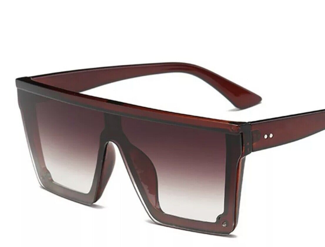 New Style Womens Ladies Sunglasses Square Oversized Luxury Flat Top Blackleopard