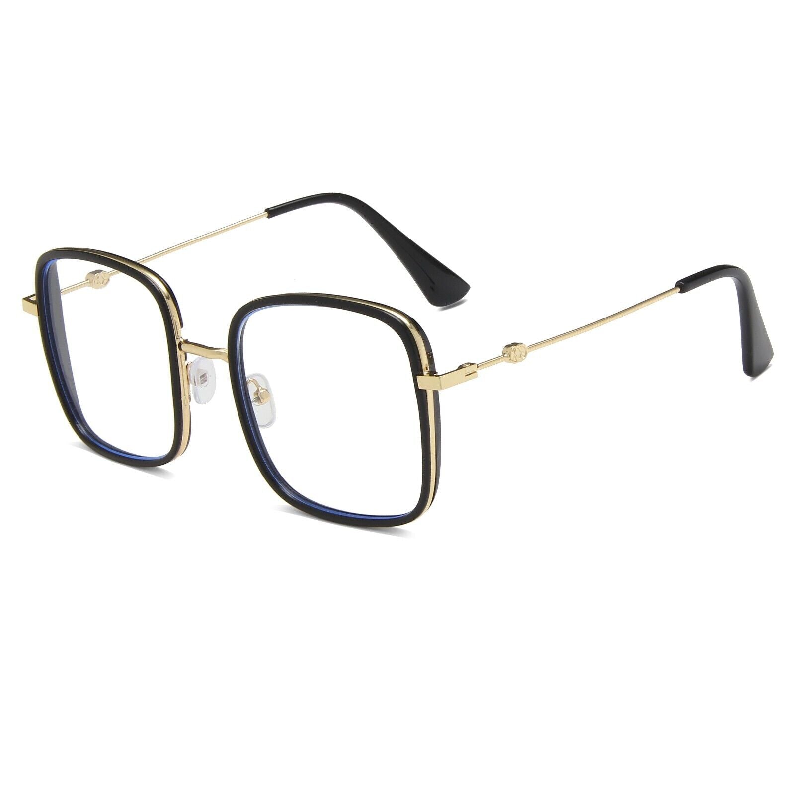 Oversized Square Metal Frame Eyeglasses – Retro Anti-Blue Light Glasses for Men & Women
