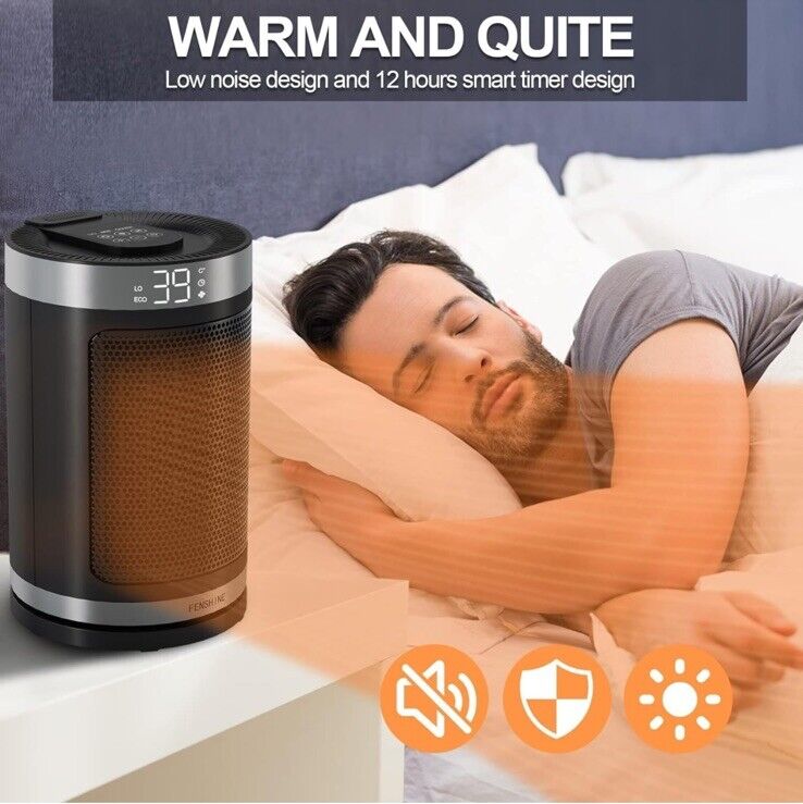 Electric Space Heater 1500W PTC Ceramic with 70° Oscillation, Remote Control & Timer – Portable Indoor Heater