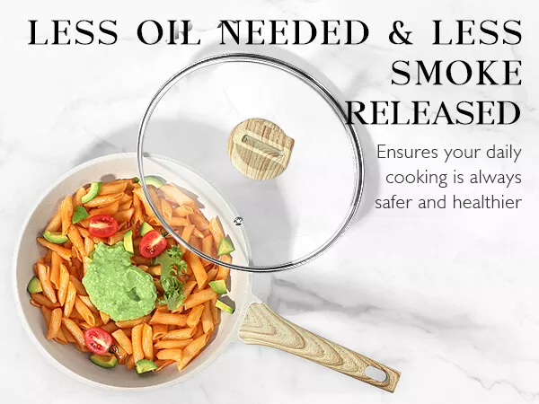 Non-Stick Frying Pan Set (20cm, 24cm, 28cm) – Non-Toxic Granite Skillets with Ergonomic Handle & Glass Lid
