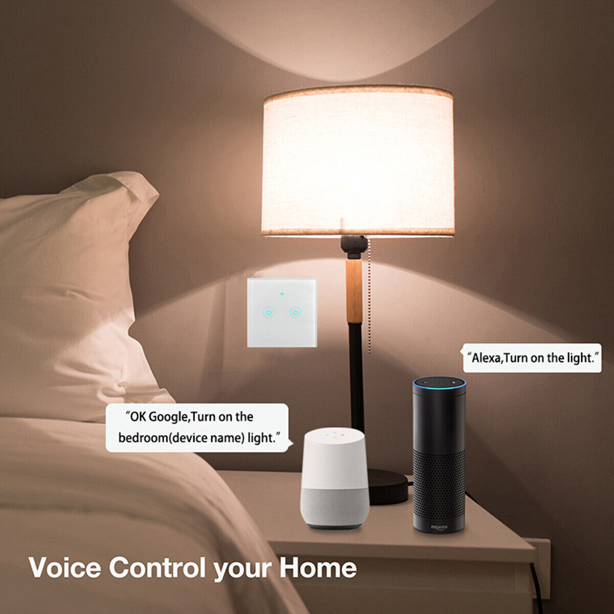 Smart WiFi Touch Light Wall Switch – No Neutral Wire Needed, Voice Control with Google Home & Alexa, Sleek Glass Panel