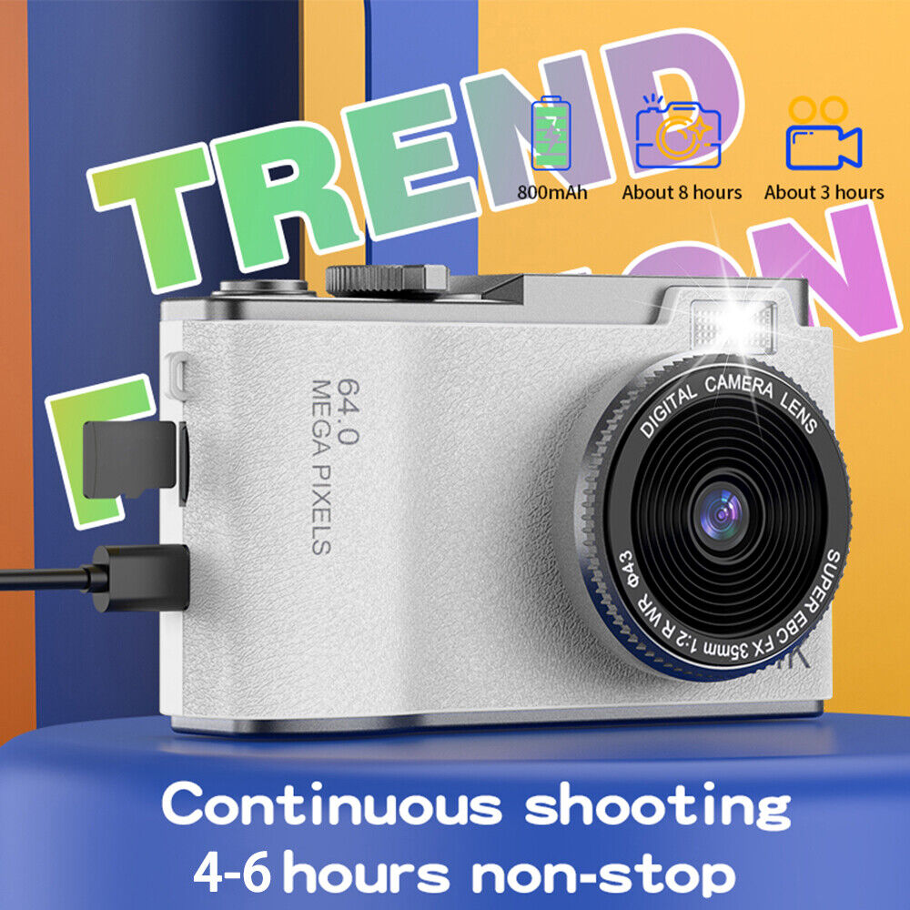 Retro 64MP Digital Camera - HD 1080P, 16X Zoom, 2.4'' LCD, Anti-Shake, with Photo Filters