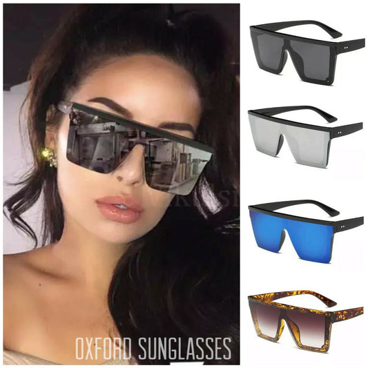 New Style Womens Ladies Sunglasses Square Oversized Luxury Flat Top Blackleopard