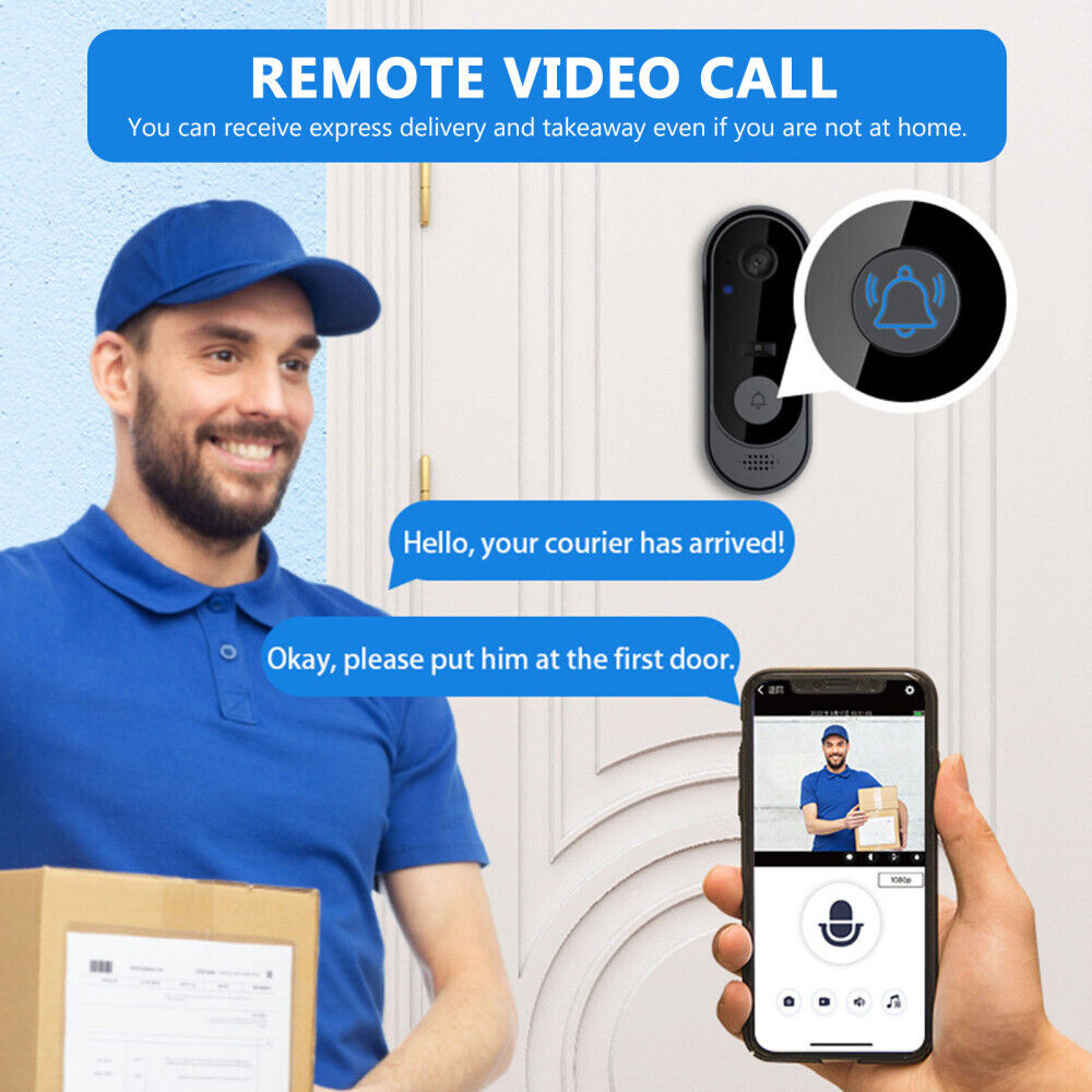 Smart WiFi Video Doorbell with Camera & Intercom - Wireless, Night Vision, Two-Way Talk, IP65 Waterproof
