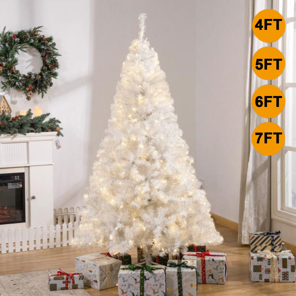 Christmas Tree Pre Lit with LED Lights Bushy Pine Xmas Indoor Decor 4/5/6/7FT