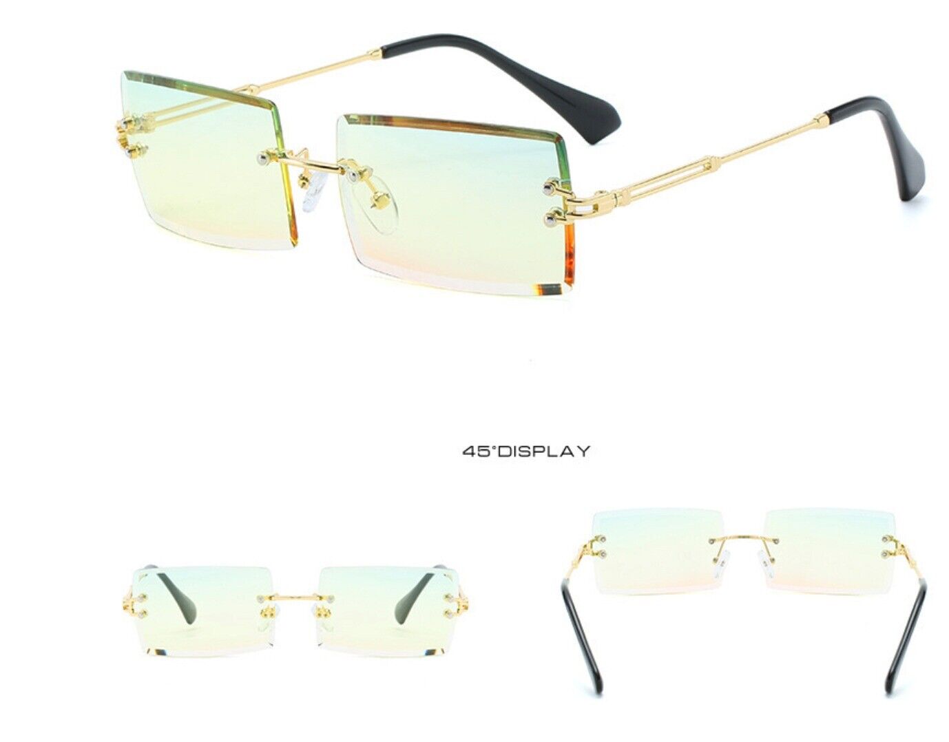 UV400 Rimless Rectangle Sunglasses – Fashionable Alloy Frame, Anti-Reflective Sun Glasses for Men & Women