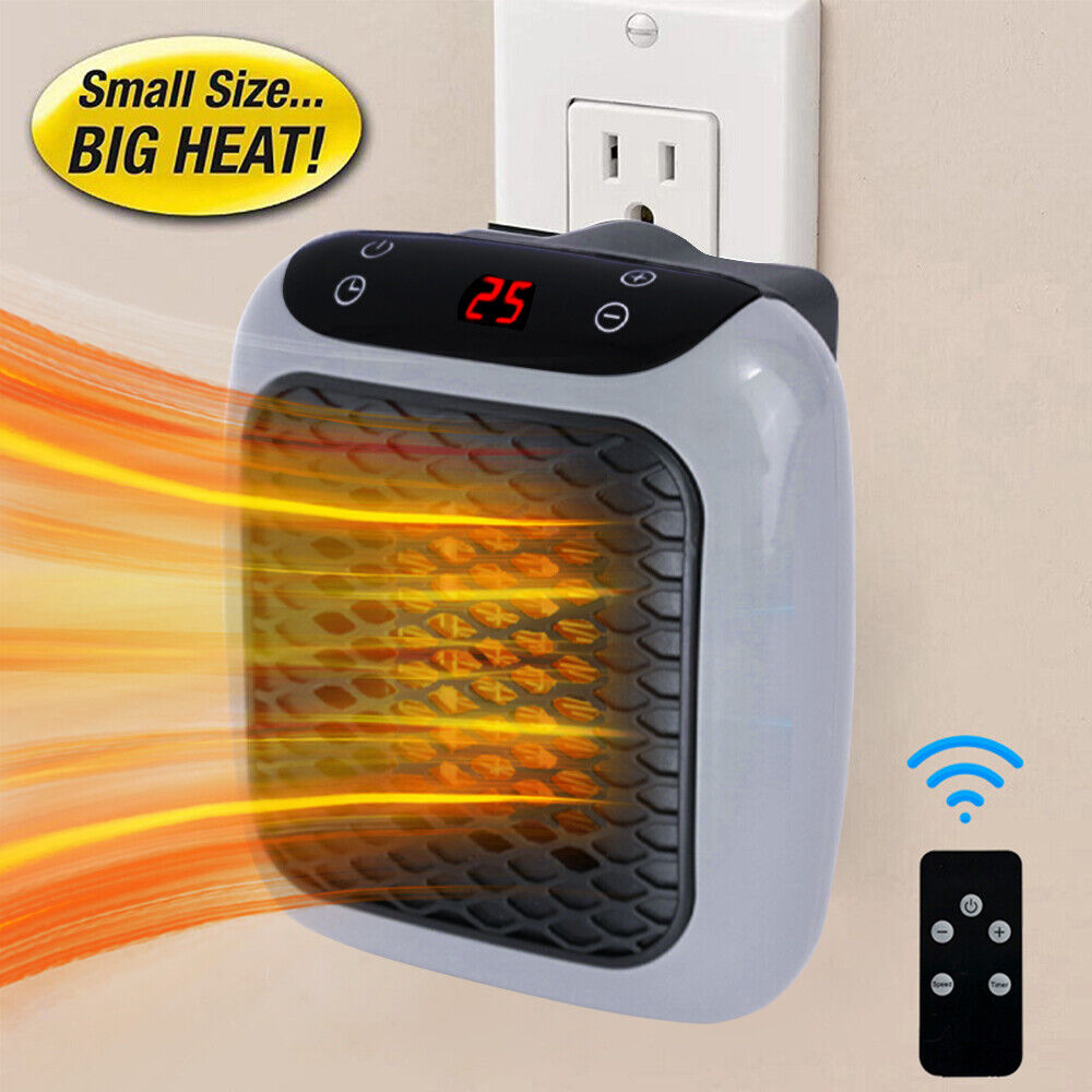 Mini Wall Plug-In Ceramic Space Heater with Remote & Timer, 800W Portable Fan Heater