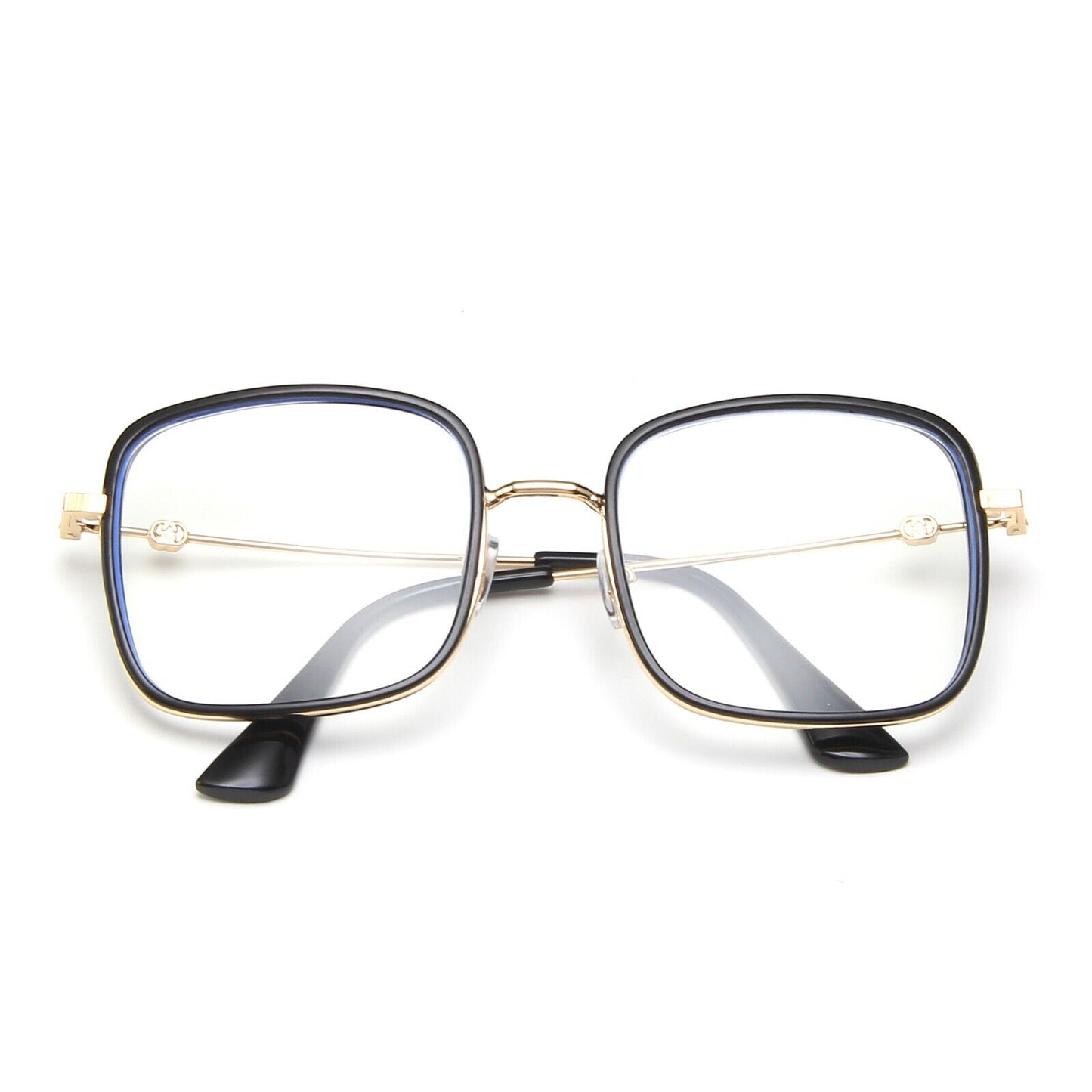 Oversized Square Metal Frame Eyeglasses – Retro Anti-Blue Light Glasses for Men & Women