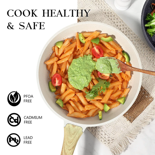 Non-Stick Frying Pan Set (20cm, 24cm, 28cm) – Non-Toxic Granite Skillets with Ergonomic Handle & Glass Lid