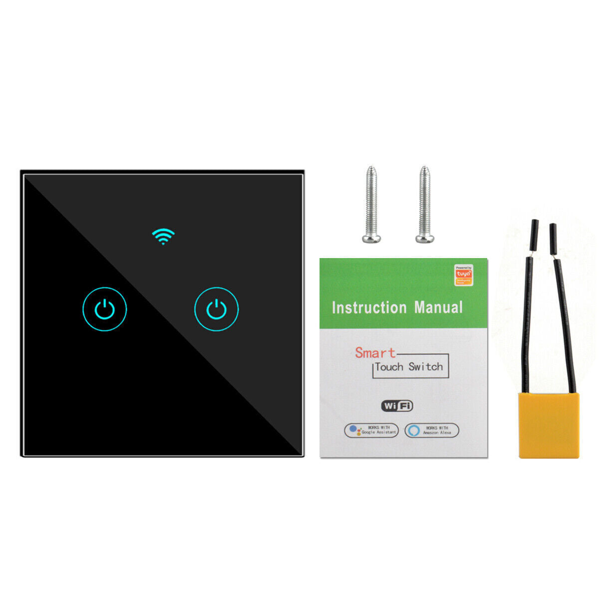 Smart WiFi Touch Light Wall Switch – No Neutral Wire Needed, Voice Control with Google Home & Alexa, Sleek Glass Panel