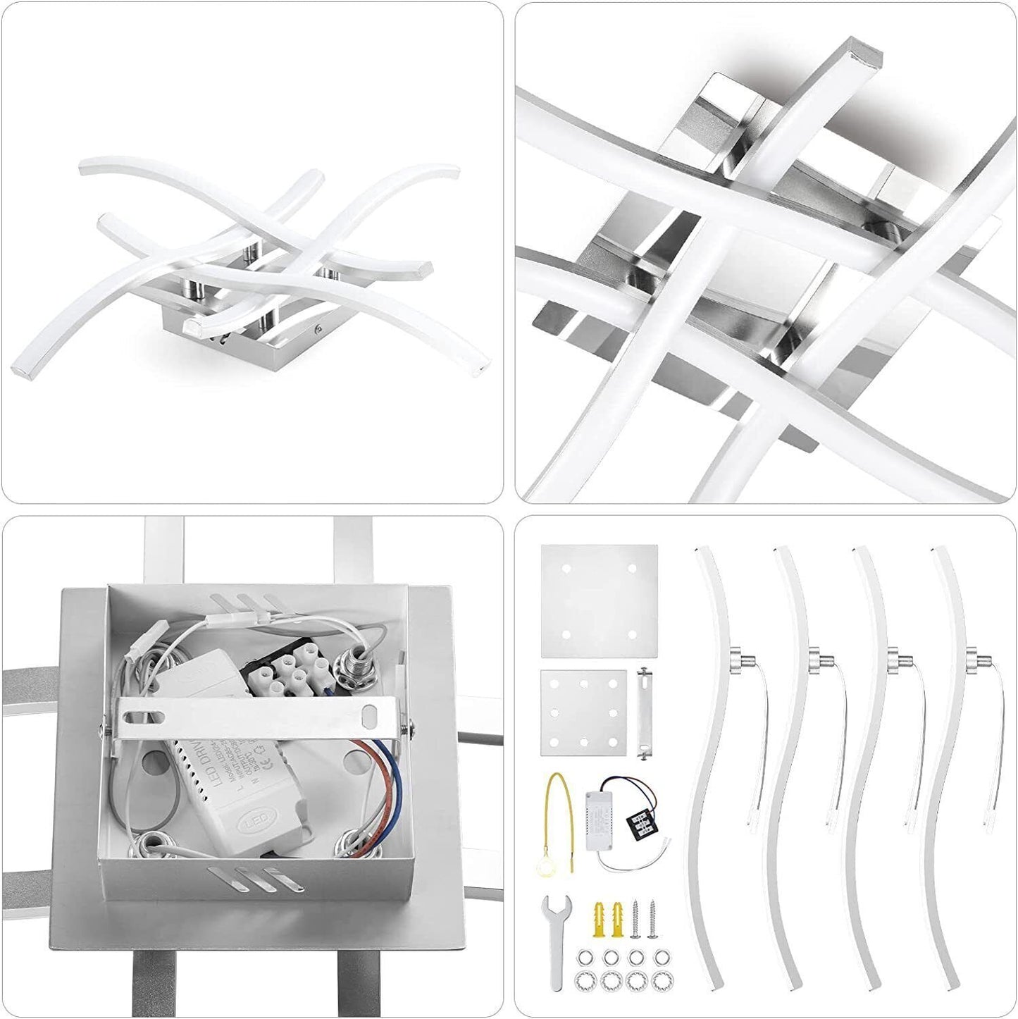 Modern LED Ceiling Light - 4-Wave Design Pendant Lamp for Kitchen, Living Room, and Bedroom