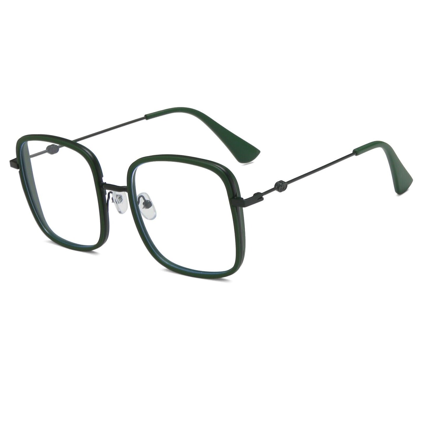 Oversized Square Metal Frame Eyeglasses – Retro Anti-Blue Light Glasses for Men & Women