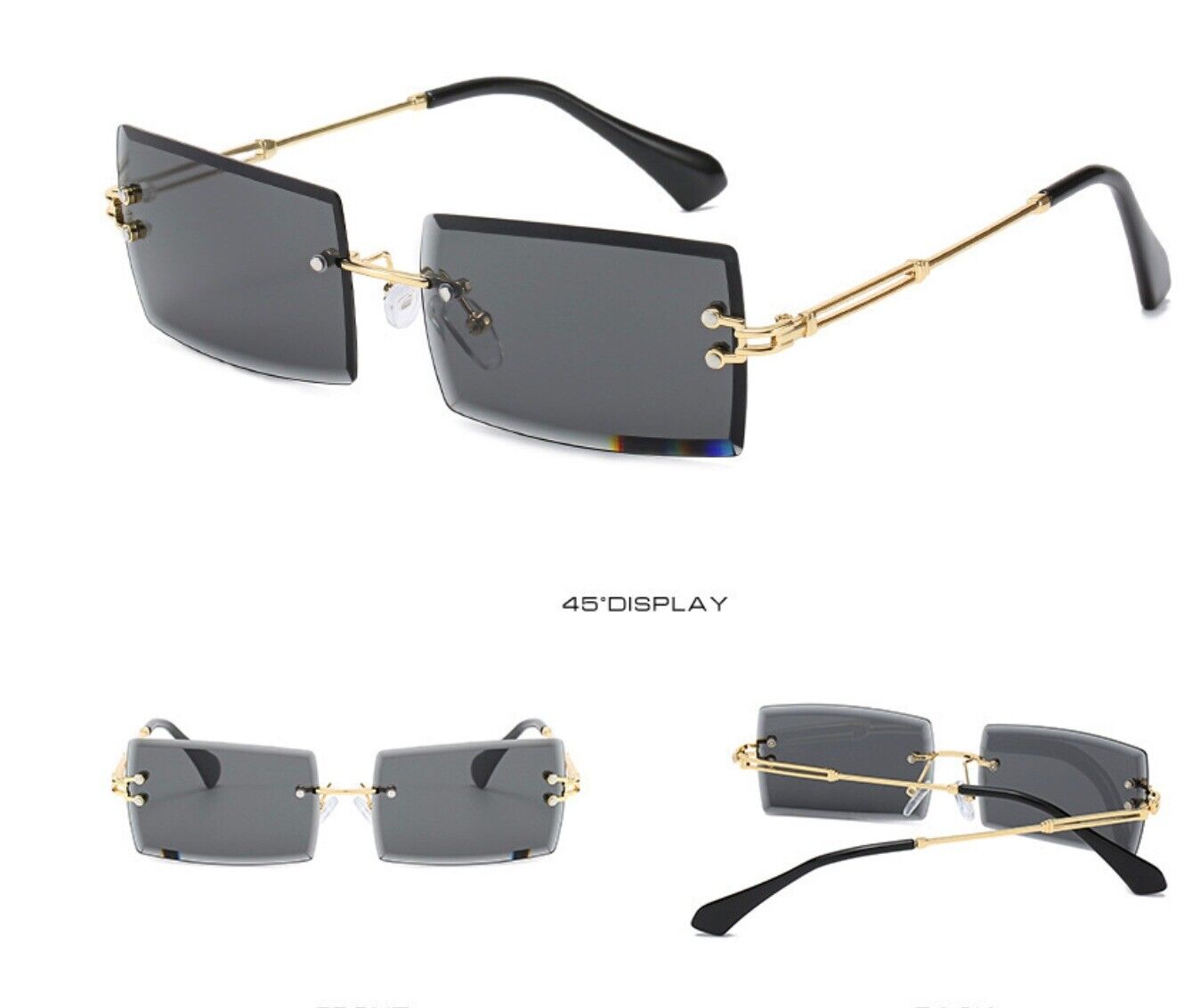 UV400 Rimless Rectangle Sunglasses – Fashionable Alloy Frame, Anti-Reflective Sun Glasses for Men & Women
