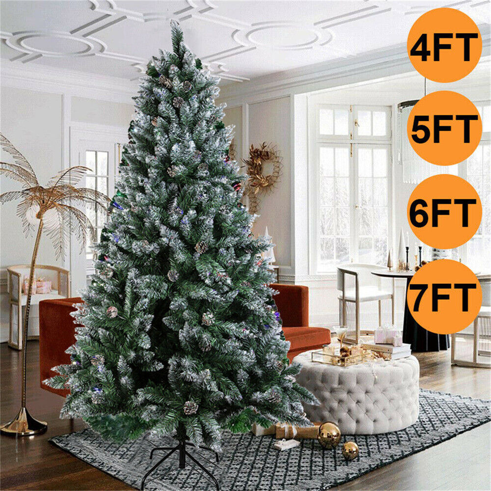 Christmas Tree Pre Lit with LED Lights Bushy Pine Xmas Indoor Decor 4/5/6/7FT