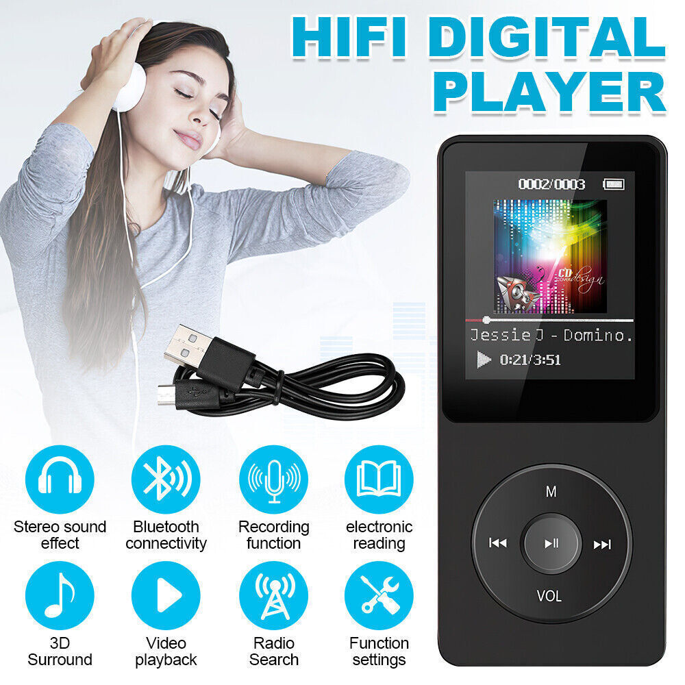 Support 128GB Bluetooth MP4/MP3 Lossless Music Player with FM Radio and Recorder – Ideal for Sports & On-the-Go