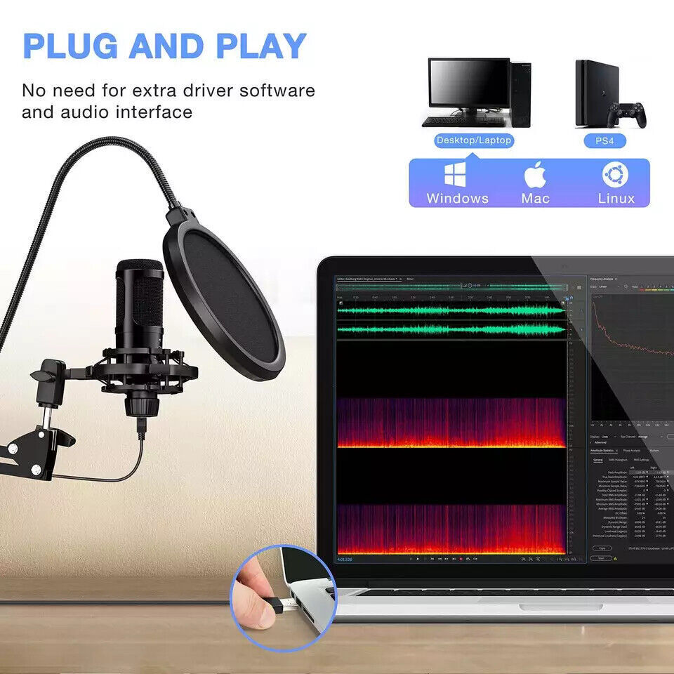 Professional USB Streaming Microphone Kit – Cardioid Condenser Mic for Podcasting, Gaming, Live Streaming & Recording