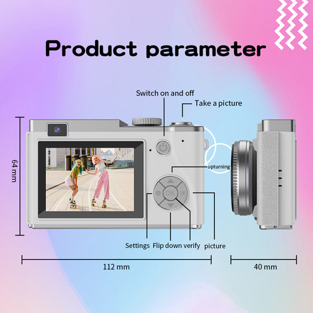 Retro 64MP Digital Camera - HD 1080P, 16X Zoom, 2.4'' LCD, Anti-Shake, with Photo Filters