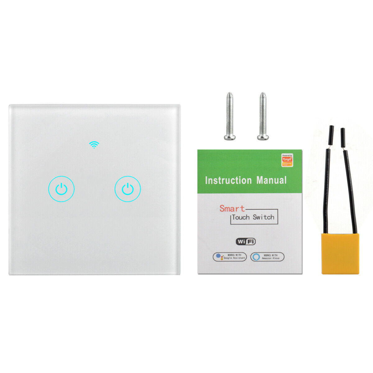 Smart WiFi Touch Light Wall Switch – No Neutral Wire Needed, Voice Control with Google Home & Alexa, Sleek Glass Panel