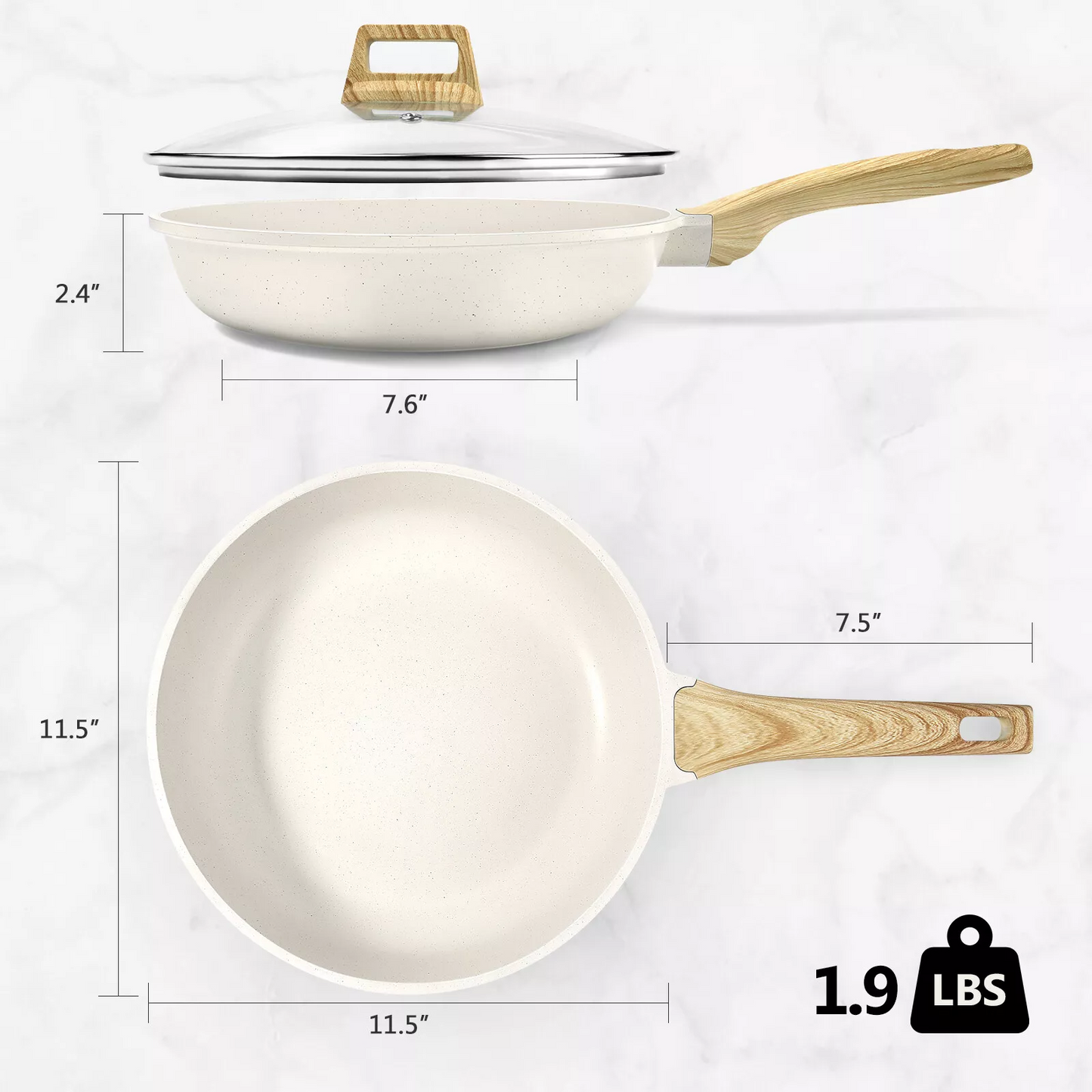 Non-Stick Frying Pan Set (20cm, 24cm, 28cm) – Non-Toxic Granite Skillets with Ergonomic Handle & Glass Lid