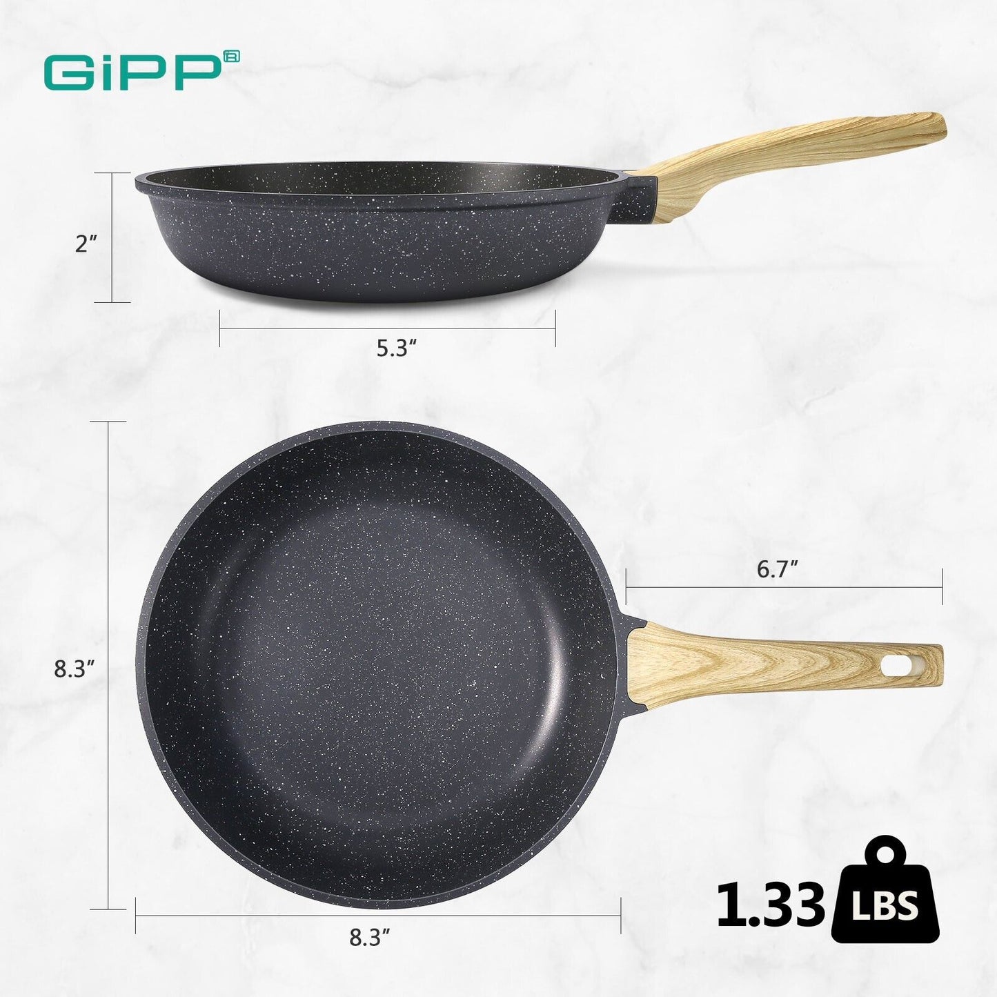 Non-Stick Frying Pan Set (20cm, 24cm, 28cm) – Non-Toxic Granite Skillets with Ergonomic Handle & Glass Lid