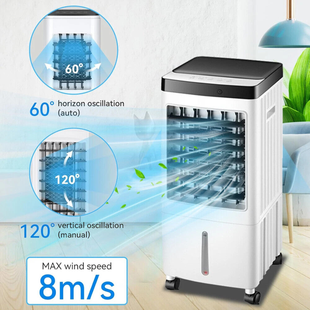8L Portable Air Cooler Fan with Remote Control – Ice Cold Evaporative Cooling Unit with 3 Ice Packs, 3 Speeds, Timer & Large Water Tank – Eco-Friendly Conditioner for Home or Office (65W)