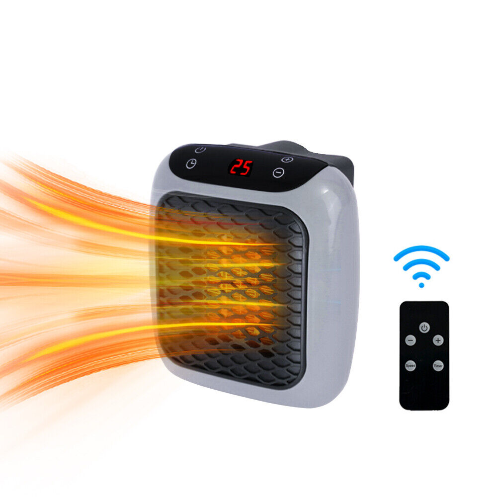 Mini Wall Plug-In Ceramic Space Heater with Remote & Timer, 800W Portable Fan Heater