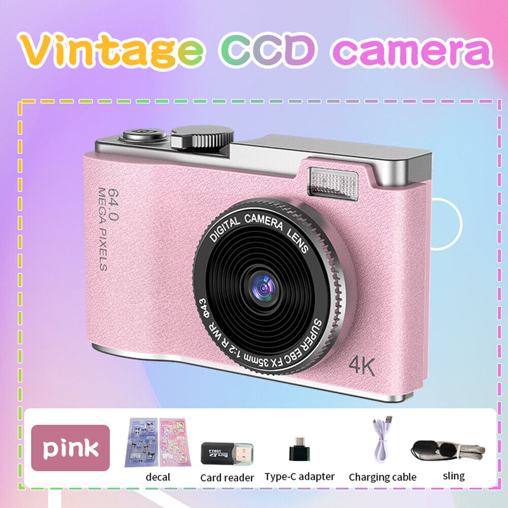 Retro 64MP Digital Camera - HD 1080P, 16X Zoom, 2.4'' LCD, Anti-Shake, with Photo Filters