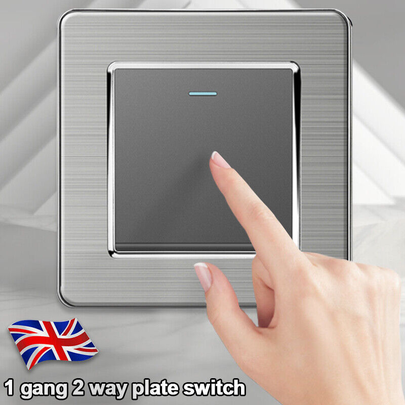 2-Way 1 Gang LED Wall Light Switch - Stainless Steel Thin Modern Home Decor 86mm.