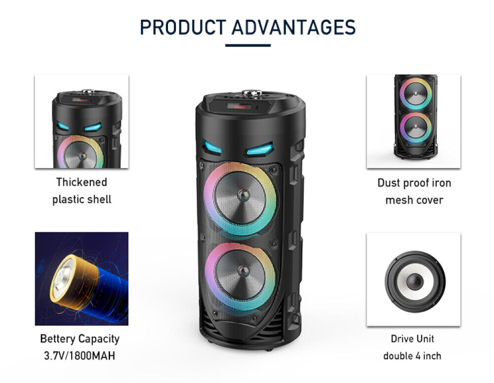 Heavy Bass Portable Bluetooth Speaker with FM, Subwoofer, and Party Lights – Perfect for Any Gathering