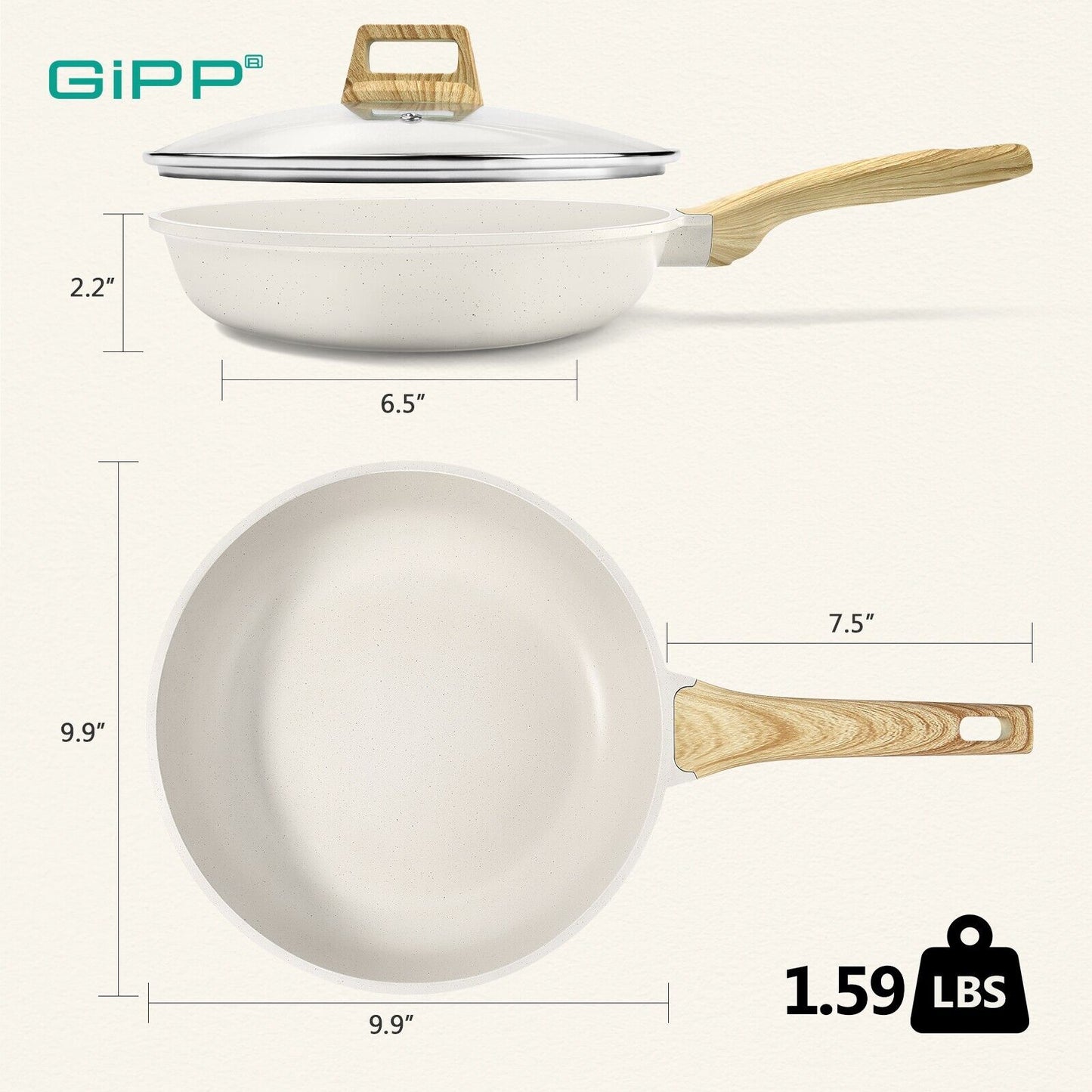 Non-Stick Frying Pan Set (20cm, 24cm, 28cm) – Non-Toxic Granite Skillets with Ergonomic Handle & Glass Lid