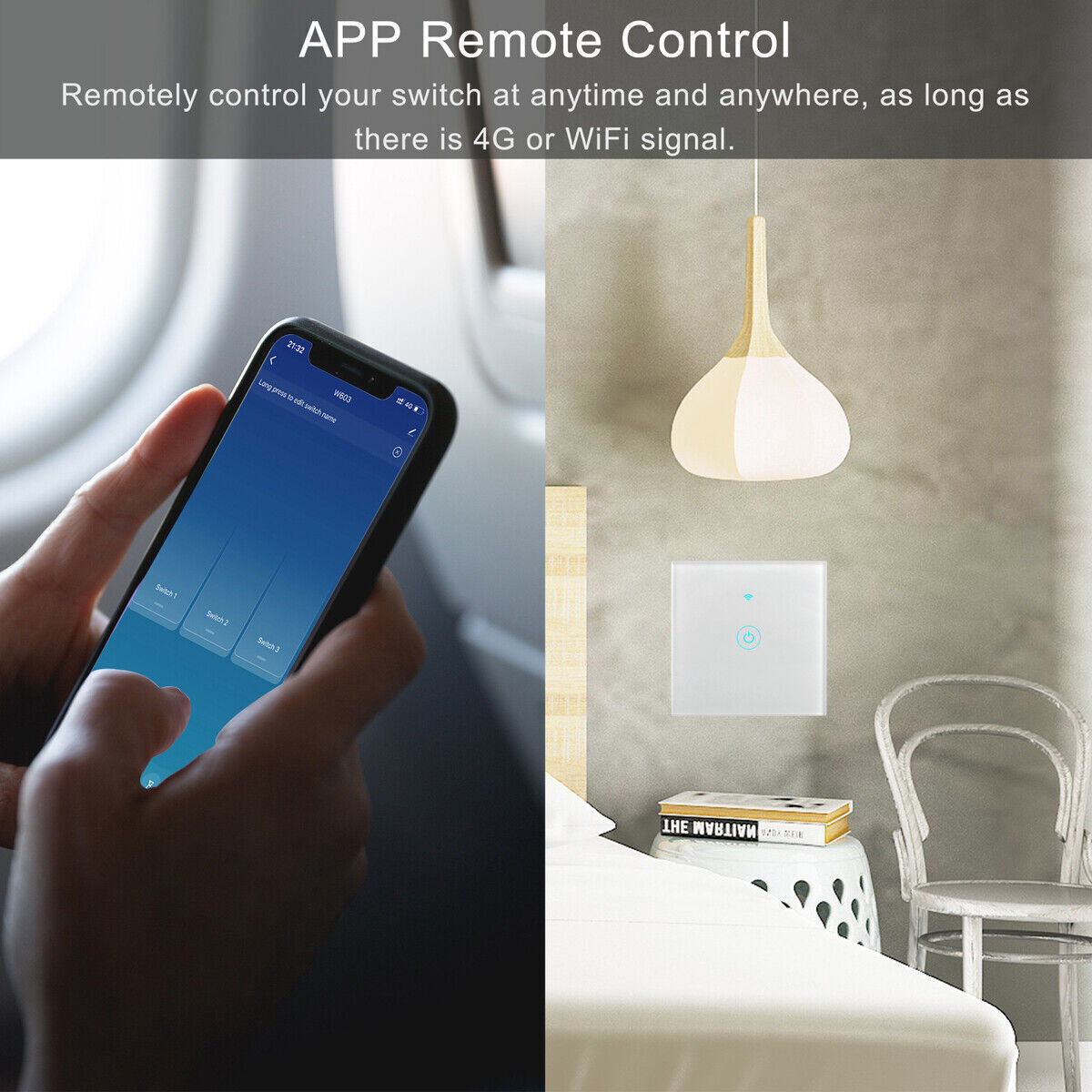 Smart WiFi Touch Light Wall Switch – No Neutral Wire Needed, Voice Control with Google Home & Alexa, Sleek Glass Panel
