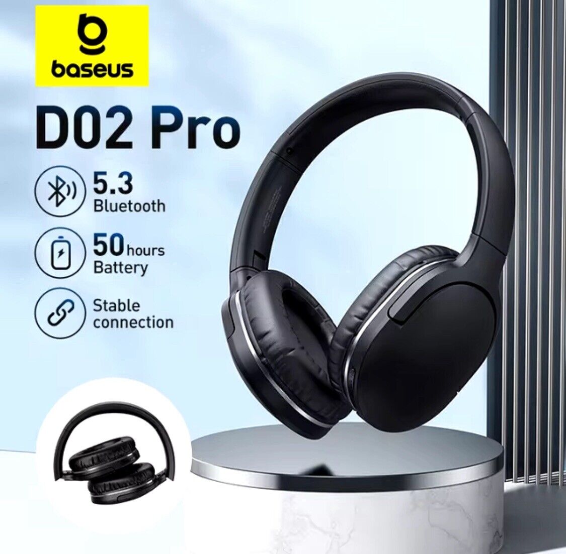 Headphones D02 Pro Wireless Bluetooth 5.3 Foldable Over-Ear Earphones
