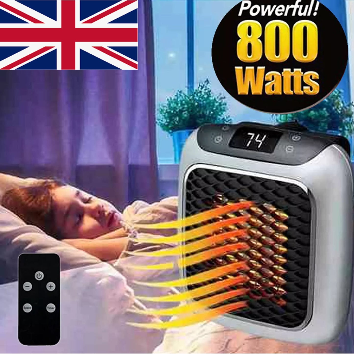 Mini Wall Plug-In Ceramic Space Heater with Remote & Timer, 800W Portable Fan Heater