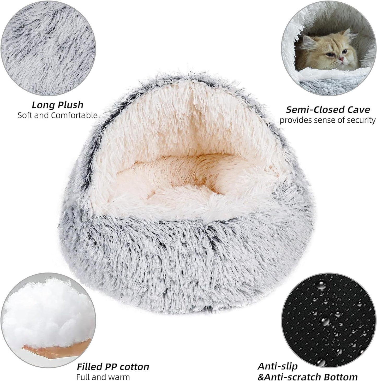 Cozy Igloo Pet Bed – Washable Fleece Pyramid House for Cats and Dogs, Non-Slip Base