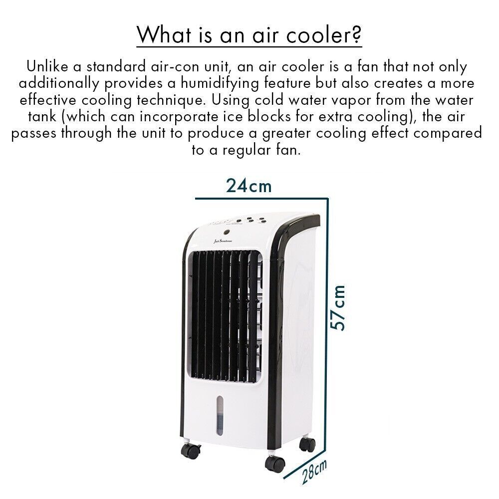 JSH 4L Portable Evaporative Air Cooler & Humidifier – 3-in-1 AC Fan with Remote, Ice Pack & Digital Display – Oscillating Air Cooling Unit for Home & Office
