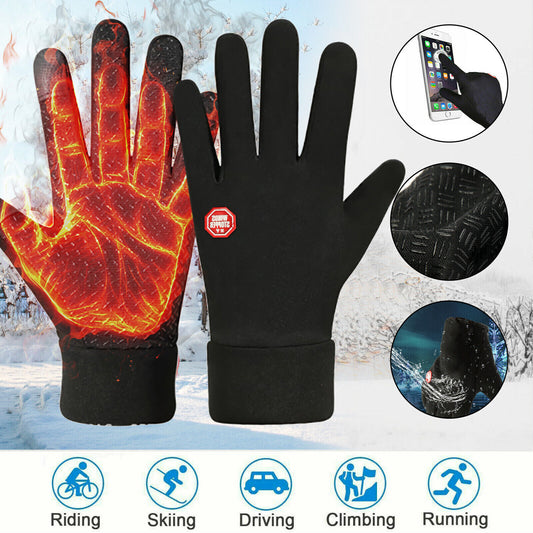 Men's Winter Warm Windproof Waterproof Fleece-Lined Thermal Touch Screen Gloves.