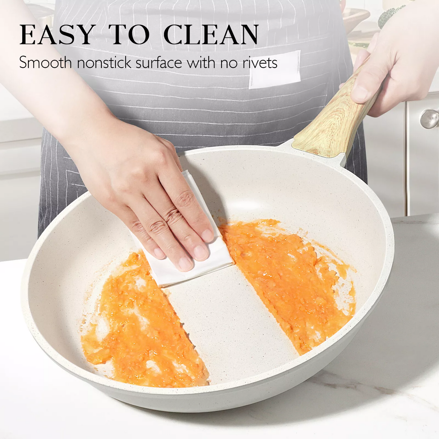 Non-Stick Frying Pan Set (20cm, 24cm, 28cm) – Non-Toxic Granite Skillets with Ergonomic Handle & Glass Lid