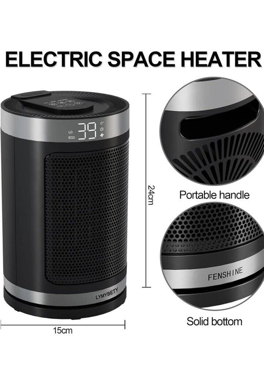 Electric Space Heater 1500W PTC Ceramic with 70° Oscillation, Remote Control & Timer – Portable Indoor Heater