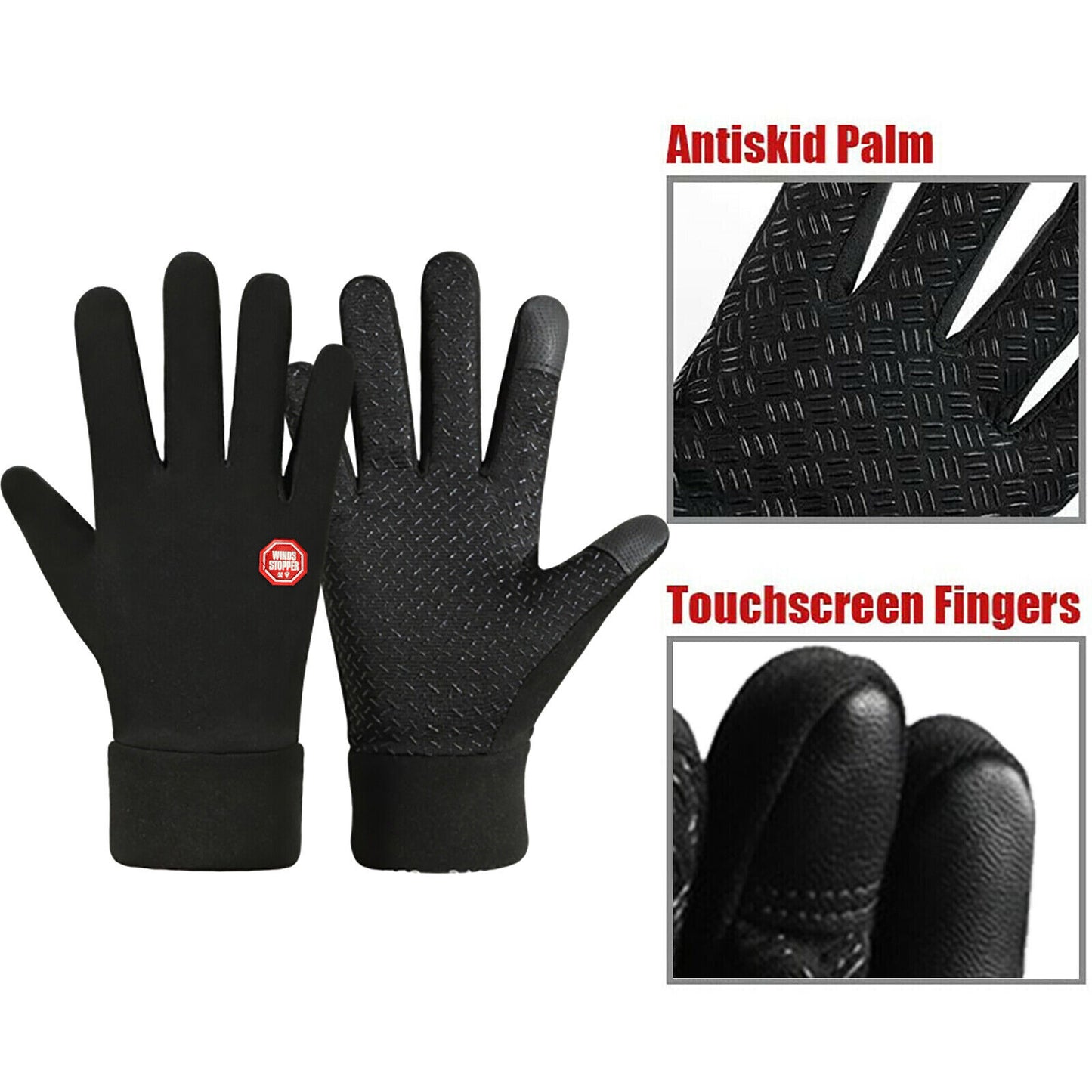 Men's Winter Warm Windproof Waterproof Fleece-Lined Thermal Touch Screen Gloves.