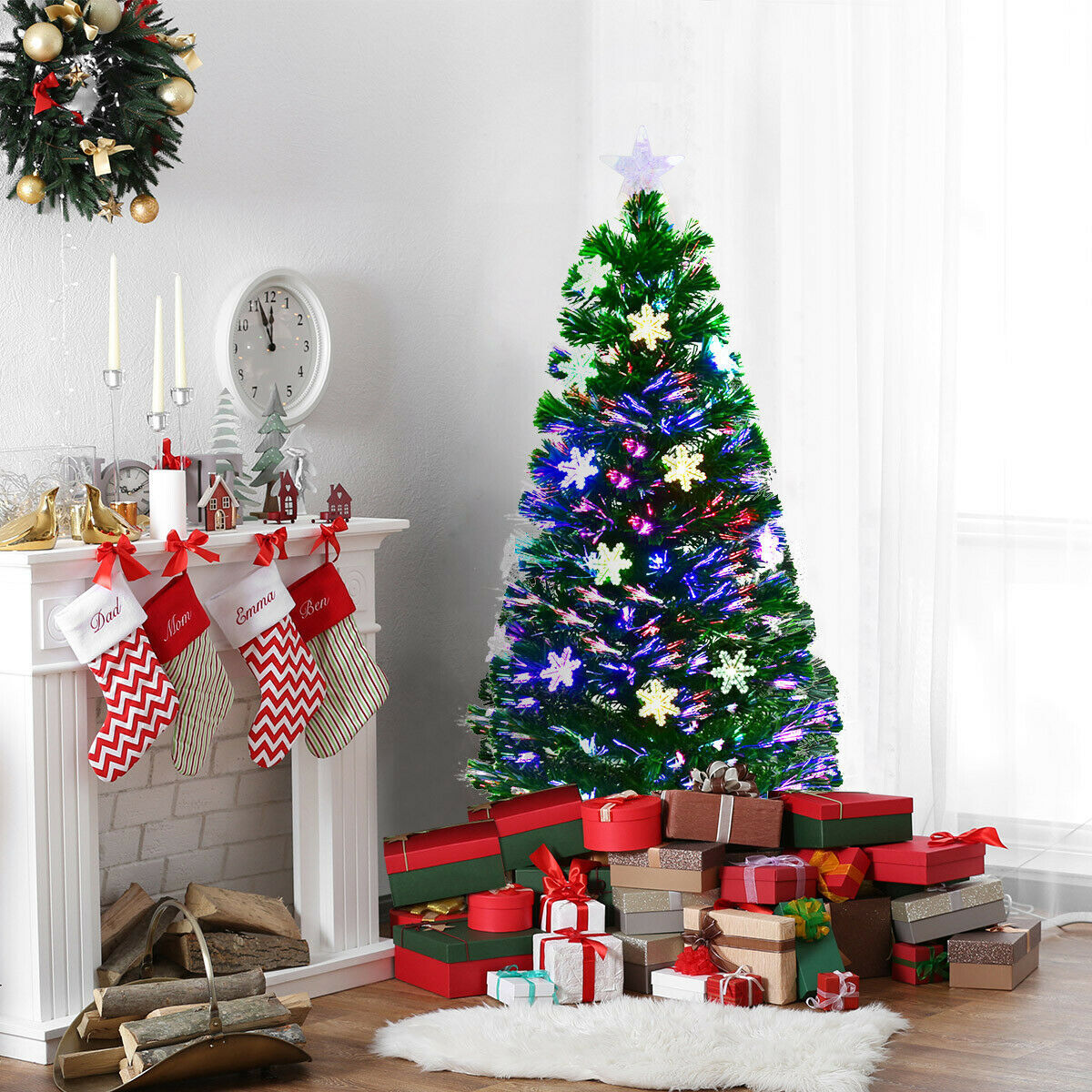 Christmas Tree Pre Lit with LED Lights Bushy Pine Xmas Indoor Decor 4/5/6/7FT