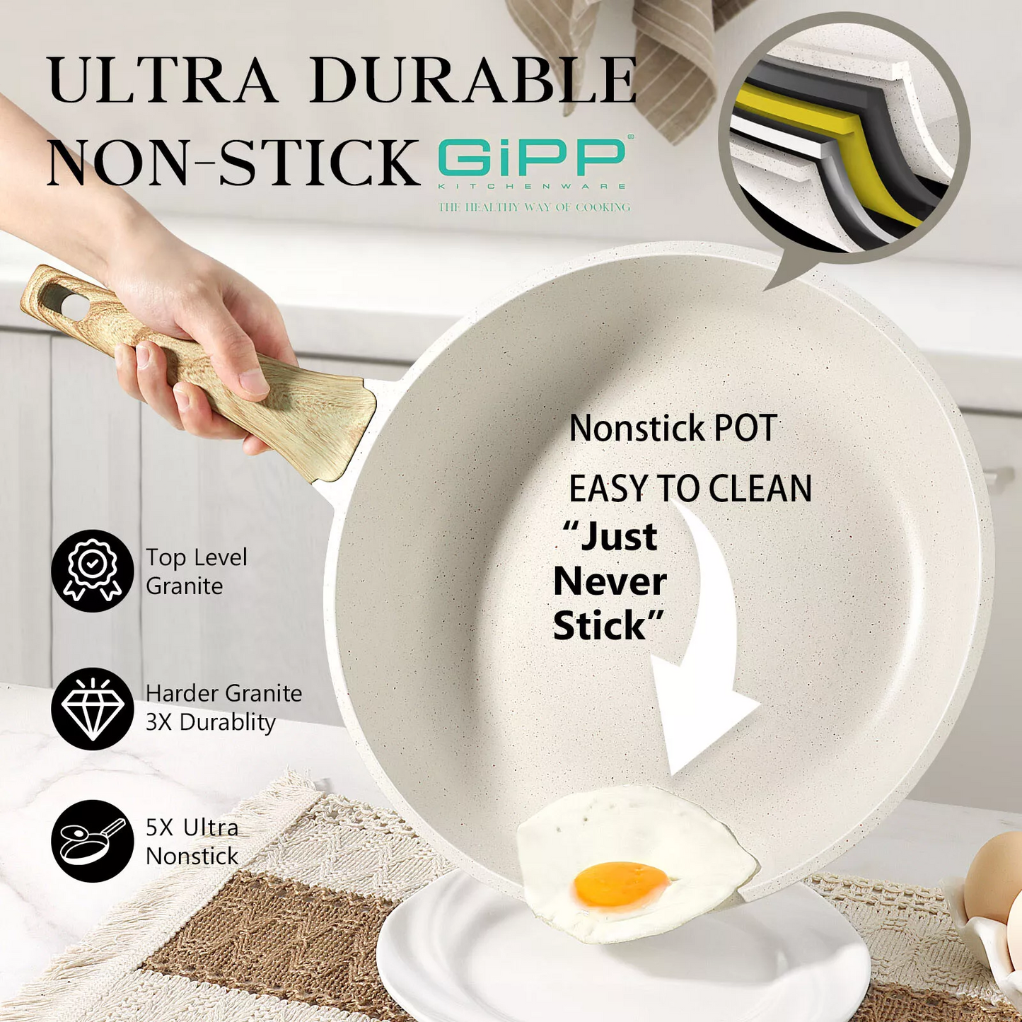 Non-Stick Frying Pan Set (20cm, 24cm, 28cm) – Non-Toxic Granite Skillets with Ergonomic Handle & Glass Lid