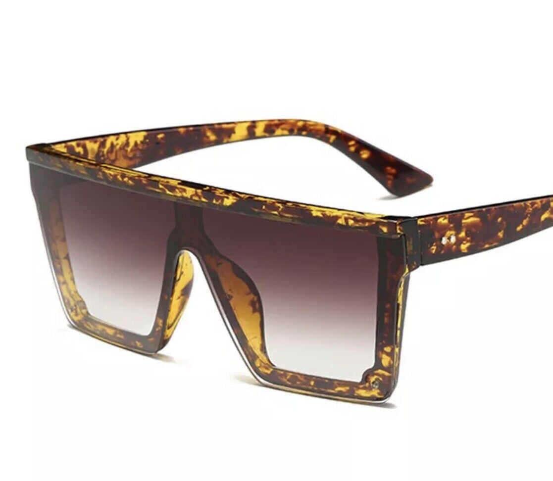 New Style Womens Ladies Sunglasses Square Oversized Luxury Flat Top Blackleopard