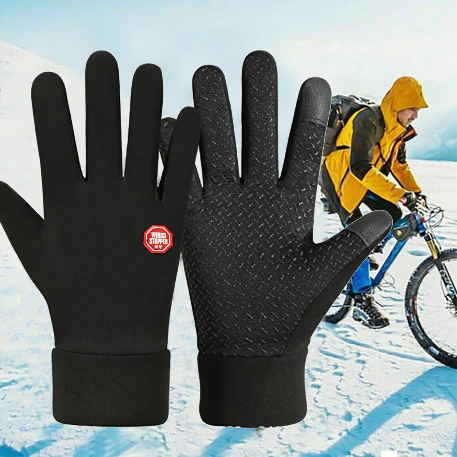 Men's Winter Warm Windproof Waterproof Fleece-Lined Thermal Touch Screen Gloves.