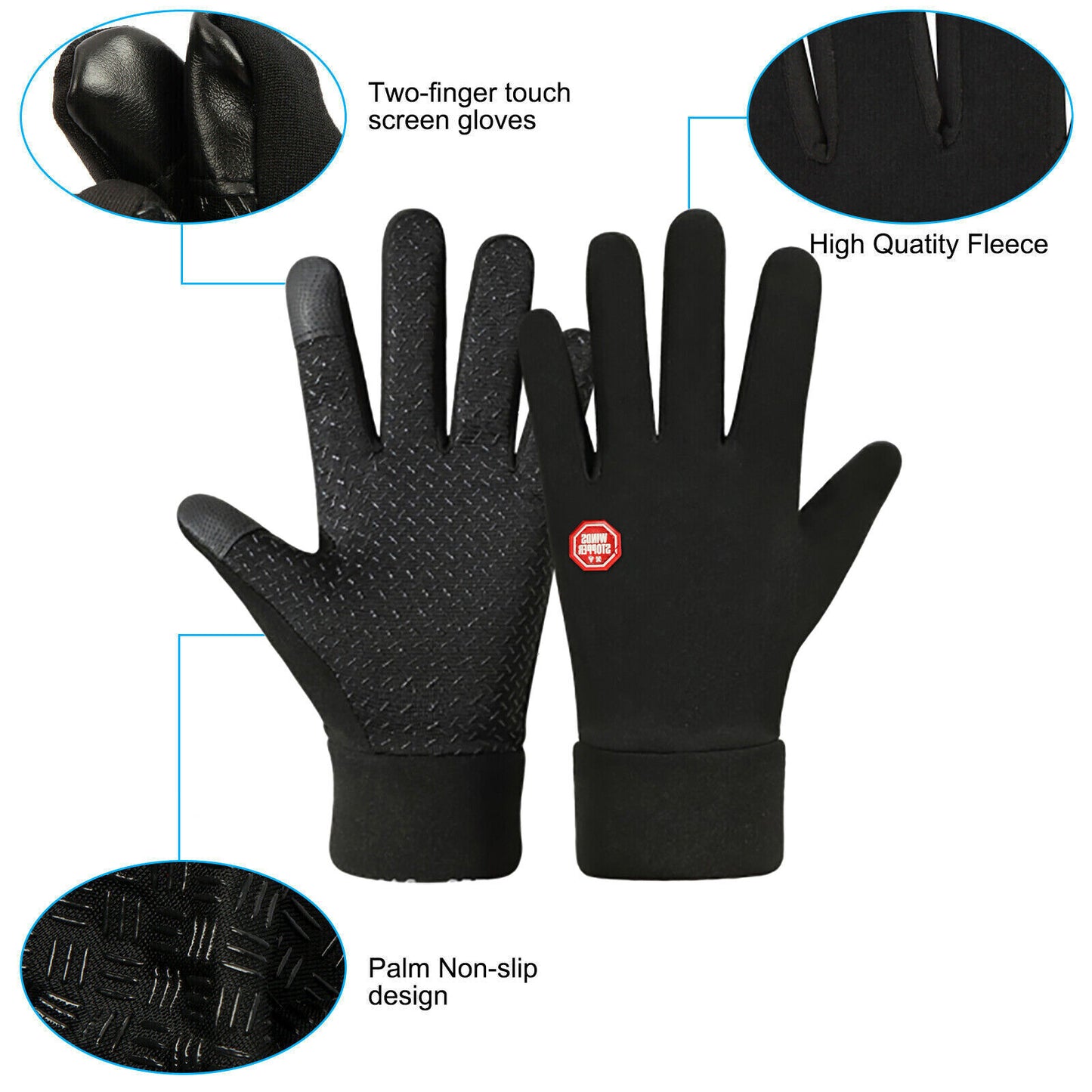Men's Winter Warm Windproof Waterproof Fleece-Lined Thermal Touch Screen Gloves.