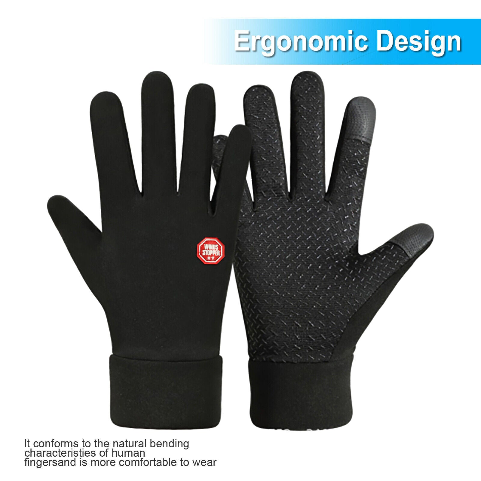Men's Winter Warm Windproof Waterproof Fleece-Lined Thermal Touch Screen Gloves.